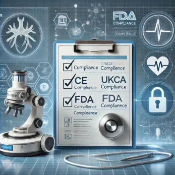 Medical Device Compliance services for CE, UKCA, and FDA approvals, aligned with IEC 62304 and ISO 13485 standards.